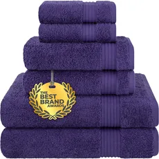 Cotton Paradise 6-teiliges Handtuch-Set, 100% Baumwolle, weich, saugfähig, türkische Handtücher für Badezimmer, 2 Badetücher, 2 Handtücher, 2 Waschlappen, lila Handtuch-Set