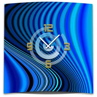 Wanduhr XXL 3D Optik Dixtime blaue Rippen 50x50 cm leises Uhrwerk GQ-039 - Blau
