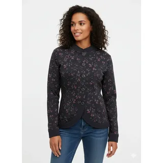 Sweatjacke RAGWEAR "AVALINA FLOWERS O", Damen, Gr. XS, schwarz, Sweatware, Obermaterial: 70% Baumwolle, 30% Polyester, geblümt, gemustert, normal, Rundhals, Sweatjacken Sweatjacke