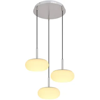 Globo Lighting Hängeleuchte Metall Nickel matt, Glas opal, weiß, Kabel PVC Schwarz, Kürzbar, ø: 470mm, H: 1200mm, inkl. LED 30W 230V, 3211lm Source, 2133lm Output, 3000K - Silber, Weiß, Schwarz