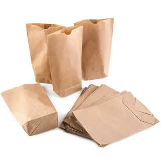 Braune Kreuzbodenbeutel, 50 Stück: Papiertüten Klein, Bodenbeutel Papier, Papiertüte Kraftpapier, Geschenktüte für Lebensmittel & Mitgebsel, Verpackung zum Befüllen, Papierbeutel, 14 x 22 x 5,6 cm