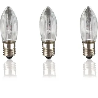hellum Ersatzkerzen Glühfaden 5V 3W für Lichterketten & Schwibbogen, 3 Stück Riffelkerzen E10 (ø10 mm) passend für 50 Brennstellen, 22 Lumen Ersatzkerzen Lichterkette, für innen 910131