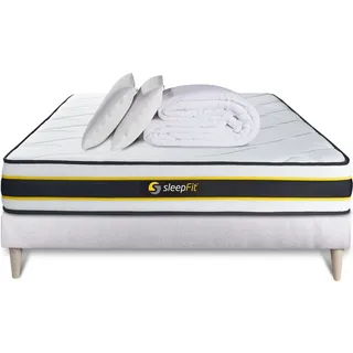 Komplettpaket Bett - Matratze 140x200 cm + Boxspringbett mit Lattenrost (im Set) + 2 Kopfkissen + Bettdecke - Flexy