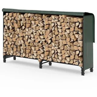 VOUNOT Kaminholzregal Aussen Metall, Brennholzregal Außen, Feuerholzregal Outdoor mit wasserdichte Abdeckung, 200 x 116 x 36 cm