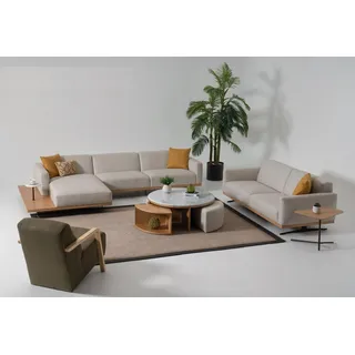 JV Möbel Wohnlandschaft Ecksofa L-Form Sofa Sessel Couchtisch Beistelltisch - Grau