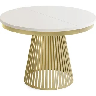 Esstisch Rund Ausziehbar mit Lamellen im Loft-Stil – 120 bis 200 cm – Industrieller Tisch mit Metallbeinen in Gold, Platzsparend für Wohnzimmer oder Esszimmer – Beige-Grau Kaschmir - Beige