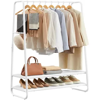 VASAGLE Kleiderständer, Garderobenständer, Garderobe, 2 Ablagen, 6 Haken in S-Form, Stahlgestell, 45 x 100 x 160 cm, für Schlafzimmer, Flur, Eingangsbereich, wolkenweiß-mattweiß RGR112W02