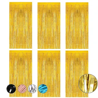 Lametta Vorhänge, 6 Stück Metallische Glitzervorhang Fringe 1m x 2m, Aluminiumfolie Quasten, Geburtstag, Hochzeit Party Dekoration, Geeignet für Weihnachtsbaum, Bühne, Halloween Dekoration (Gold)