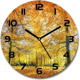 Wanduhr aus Glas 30fi Glasbild Glasuhr Gehärtetes Glas - schwarze-zeiger - Autumn forest - Orange