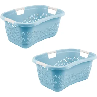 KEEEPER lasse 2x Ergonomischer Wäschekorb mit luftdurchlässigem Dekor, Anti-Rutsch-Softgriffe, 50 l, Nordic Blue