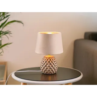 Kleine LED Nachttischlampe, Fensterlampe Fensterbank & Kommode mit Stoffschirm - Beige