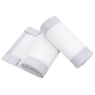 TupTam Bettumrandung Babybett 3D Mesh Nestchen – Gitterstäbe Schutz Netz 2er, Farbe: Weiß/Grau, Größe: ca. 128 x 30 cm (für Babybett 140x70)