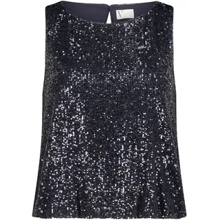 Tanktop VERA MONT "Pailletten-Top im Glitzer-Look", Damen, Gr. 40, blau (night sky), Obermaterial: 93% Polyester PES. 7% Elasthan EL., Tops Tanktop