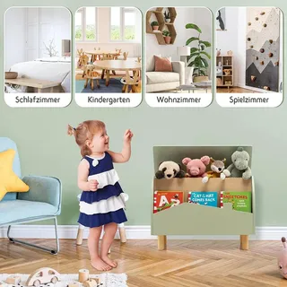 Spielzeugtruhe aus Holz mit Regal - Grün