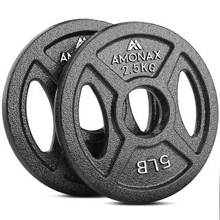 Amonax Hantelscheiben Gusseisen Set, 2,5kg, 5kg, 10kg Hantel Set für 25mm & 50mm Olympia Gewichte Hantel Bar, Metall Hantelscheiben für Gewichtheben und Hip Thrust, Hantelscheiben für Das Home Gym