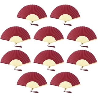 FANSOF.FANS Handfächer aus Stoff mit Quaste, Güteklasse A, Bambusrippen, für Party, Hochzeit, Gastgeschenk (Dunkelrot, Kastanienbraun), 10 Stück