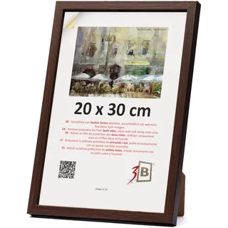 3-B Bilderrahmen MEGA - Dunkel Braun (Nussbaum mit optischer Holzmaserung) - 20x30 cm - Holzrahmen, Fotorahmen, Portraitrahmen mit Acrylglas
