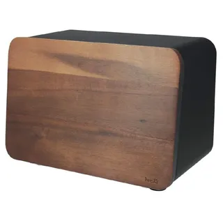 Husla 73938 Bread with Acacia Lid, Can Be Used as a Chopping Board,Spacious Modern Bread Bin Made of Metal, Black