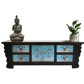 opium outlet Chinesisches Lowboard Sideboard Kommode Schrank asiatisch orientalisch schwarz-türkis Vintage