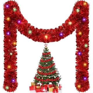Weihnachtsgirlande mit Beleuchtung 5m Girlande Weihnachten Beleuchte Weihnachtsbaum Lametta Girlande mit LED Lichtergirlande Christmas Garland with Lights für Innen & Außen