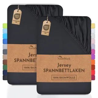 NatureMark 2er Pack Kinder Jersey Spannbettlaken, Spannbetttuch 100% Baumwolle in vielen Größen und Farben MARKENQUALITÄT ÖKOTEX Standard 100 | 70x140 cm - schwarz