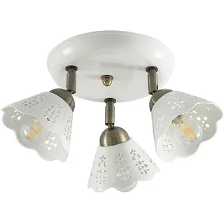 Lindby Strahler Efgenia (Landhaus, Vintage Rustikal) in Weiß aus Keramik (3 flammig E14) - Deckenlampe Deckenleuchte Lampe Spot Wohnzimmerleuchte