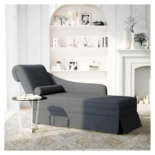 Chaiselongue mit Nackenrolle und rechter Armlehne in Dunkelgrau aus Samt, Loungesessel, Liege, Schlafsessel, Fernsehsessel für Wohnzimmer, Schlafzimmer und Büro