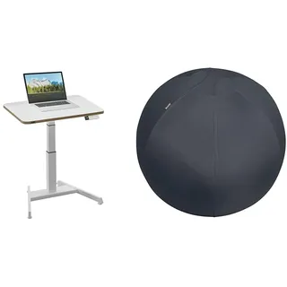Leitz Ergo Compact Workstation Set Elektrischer höhenverstellbarer Sitz-/Steh-Schreibtisch mit Active Sitzball mit Anti-Wegroll-Funktion, 80 x 60 cm Stehpult belastbar bis 80 kg, 65340001 + 65410089