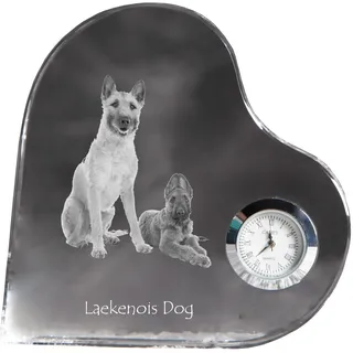 Laekenois Belgischer Schäferhund - Kristalluhr mit einem Hundebild, Herzregal-Uhr, personalisierte Standuhr der Marke Art-Dog - Transparent
