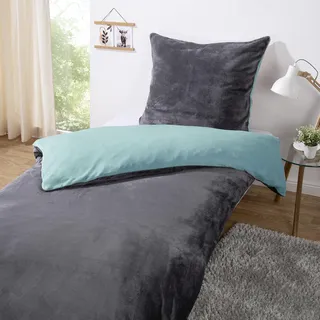 Heimtexland Teddy Flanell Wende Bettwäsche Set I Winter Bettbezug I kuschelig weich und warm I Kopfkissen 80x80 I Bettdecke 135x200 I Cashmere Touch Geschenkidee Weihnachten Typ751 Petrol - Petrol