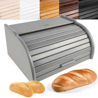 Creative Home Grau Brotkasten Holz | 38 x 28,5 x 17,5cm (+/-1cm) | Perfekte Brotbox für Brot Brötchen Kuchen | Brotkiste mit Roll-Deckel | Natürliche Brot-Kiste | Brotbehälter für Jede Küche