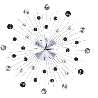 GOTOTOP Moderne 3D Kristall Wanduhr, Hängende Uhr Wanduhr Silberner Spiegel, Funkelnde Bling Wanduhr für Wohnzimmer, Schlafzimmer, Büro(Silberne und Schwarze Diamanten)