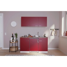 Miniküche Economy m. Geräten 150 cm Rot/ Nussbaum Dekor