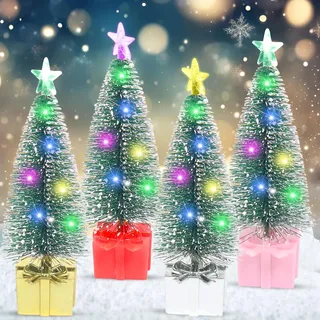 Mini Weihnachtsbaum mit Beleuchtung, 4 Stück LED Künstlicher Weihnachtsbaum Klein, Mini Tannenbaum mit Bunte LED, Kleine Weihnachtsbäume, Kleiner Tannenbaum Christmas Tree Tischdeko Weihnachten Deko