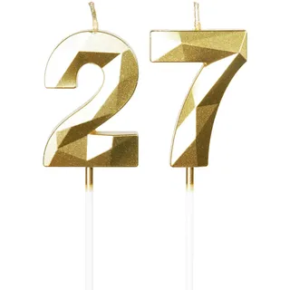 Yiran Geburtstagskerzen zum 27. Geburtstag, goldene Zahl 27, Happy Birthday-Kerzen, Kuchendekoration, Dekoration für Geburtstagsparty, Hochzeitstag, Feier