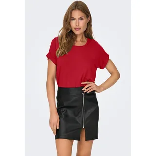 T-Shirt ONLY "ONLMOSTER – Kurzarmshirt mit Aufschlag und klassischem Look", Damen, Gr. XL, rot (salsa), Jersey, Obermaterial: 75% Viskose, 20% Polyester, 5% Elasthan, unifarben, regular fit normal, Rundhals, mit Aufschlag, Shirts T-Shirt, Viskosemischung, regular fit, Topseller