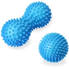Zhio Massageball mit Noppen, 9 cm Igel-Massageball und 15 Fußmassageroller, Massageball-Set – entwickelt, um Stress abzubauen verspannte Muskeln zu entspannen., Blau