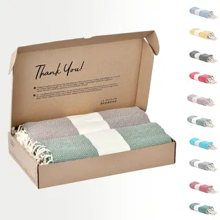 Tadussi ® Strandtuch Saunahandtuch Fouta 100x200 [2er Set] Ideal als Hamamtuch Strandhandtuch XXL Picknickdecke für Damen & Herren - Extra Groß - 100% Baumwolle in Olivegrün & Taupe