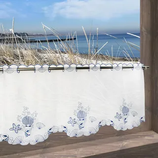 Delindo Lifestyle Scheibengardine »Muscheln« Stangendurchzug 1 Stk. tlg. mit Stangendurchzug für die Küche, weiß