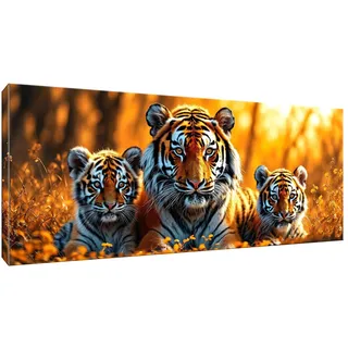 lewwmn Malen Nach Zahlen Erwachsene, Tiger, DIY Vorgedruckte Leinen Leinwand Anfänger Kinder Ölgemälde Kits, Home Haus Dekorieren Geschenk mit 3 Pinsel und Acrylpigment, 40x80cm (Ohne Rahmen) W-984