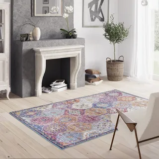 Rugs Essentials Teppich Traditionelles Vintage Design Weinrot, Großer Teppich für den Innenraum – Wohnzimmer - Schlafzimmer, Berber Patchwork, Maschinengewebt 100% Polyester, 200x290 cm, Weinrot