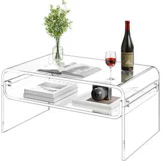 Vevor Couchtisch Beistelltisch 2-stufiger Sofatisch mit Ablagefläche, moderner rechteckiger Couchtisch aus Acryl, ideal für Esszimmer, Kücheninsel, Restaurant, Büro, 50 x 80 x 38 cm (transparent)