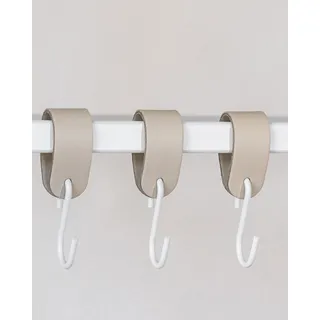 Metallbude Kleiderhaken S-HAKEN - 3er Set in Beige/Weiß - Modernes Design - Garderobenhaken aus Hochwertiger Lederschlaufe & Stahl - 10 cm