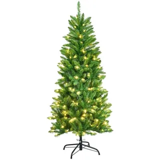 Costway Bleistift Weihnachtsbaum mit warmweißen LED-Leuchten, künstlicher Tannenbaum mit Klappsystem und Metallstaender, Christbaum pvc Nadeln,