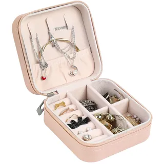 AiQInu Schmuckkästchen Kleine, Schmuckaufbewahrung Reise fur Damen, PU-Leder Schmuckschatulle Reise Mini Jewelry Box für Ringe, Ohrringe, Halskette