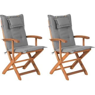 BELIANI Gartenstühle 2er Set Hellbraun Grau Akazienholz mit Armlehnen inkl. Auflagen Klappbar Balkon - Braun, Grau
