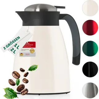 Blumtal Thermoskanne 1l - BPA-freie Teekanne mit Quick Tip Verschluss - auslaufsichere Kaffeekanne thermo für langanhaltende Isolation/Thermoskanne Weiß - Kaffekanne/Isolierkanne Edelstahl Off-White