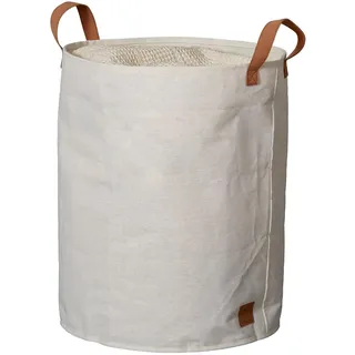 LOVE !T STORE !T LOVE IT STORE IT - Premium Aufbewahrungskorb mit Griffen - Wäschekorb rund aus Leinen-Baumwoll-Stoff - Beige - Stabil und vielseitig - 40x40x45 cm