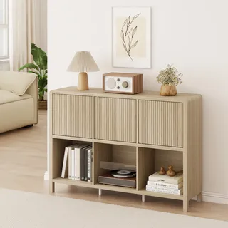 Sideboard 'Lukkodso' mit 3 Türen und 6 Fächern 77 x 110 x 30 cm Eicheoptik - Hellbraun
