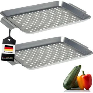 bremermann Edelstahl Grillplatte 2er Set (32 x 1,5 x 18,5 cm), Grillkorb